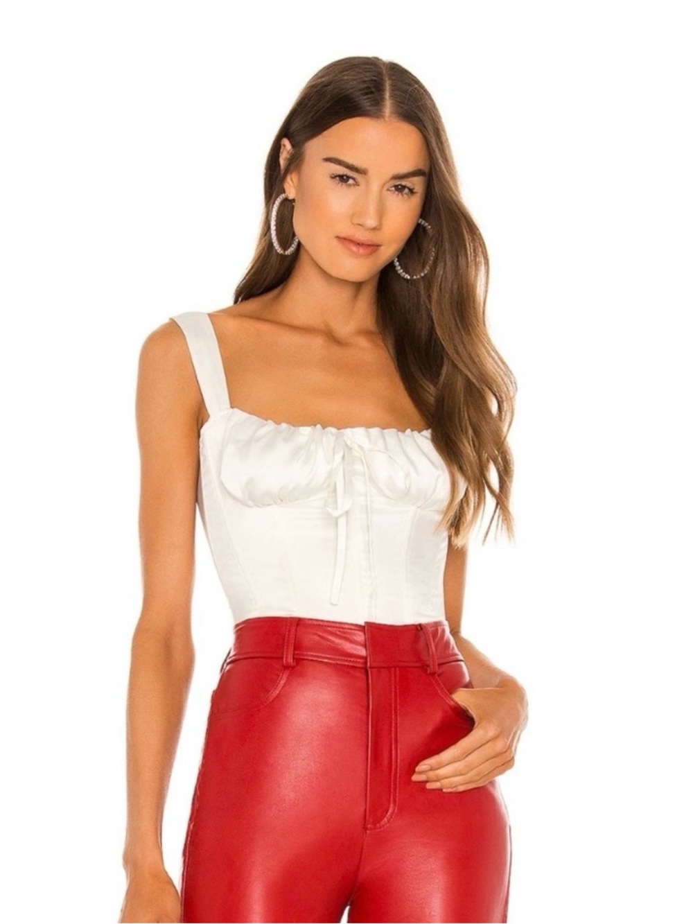 Miaou Agnes Corset Top Medium Ivory Satin Bustier Tie Front NWOT